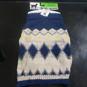 Knit blue tan yellow dog‎ sweater diamond fuzzy